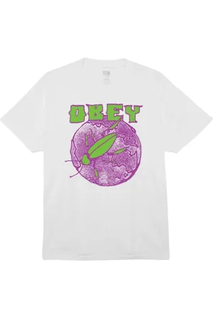 Obey Top, Herre, Hvid, XL, Bomuld, T-shirt med tryk foran og bagpå