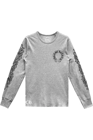 CHROME HEARTS Top, Herre, Grå, XL, Grå Blomstret Termisk Langærmet