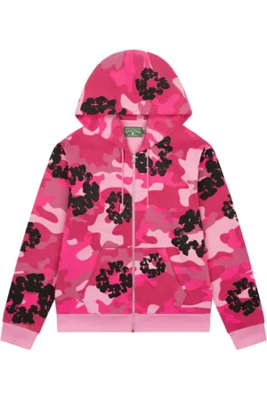 DENIM TEARS Sweathshirts & Hoodies, Dame, Lyserød, L, Bomuld, Camo Wreath Zip Hoodie