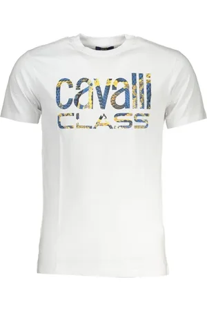 Roberto Cavalli Top, Herre, Hvid, XL, Bomuld, Hvidt Trykt Bomuld Crew Neck T-Shirt