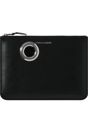 Comme des Garçons Tilbehør, unisex, Sort, ONE SIZE, Læder, Sort læder Pochette med sølv lynlås