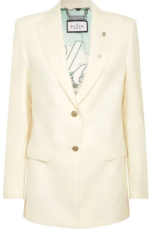 Philipp Plein Jakke, Dame, Gul, M, Uld, Stilfuld Blazer med Unikt Design