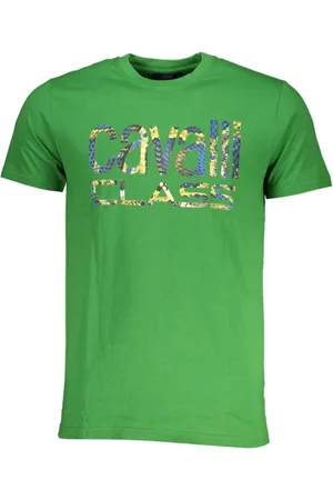 Roberto Cavalli Top, Herre, Grøn, 2XL, Tryk Logo Rund Hals T-Shirt