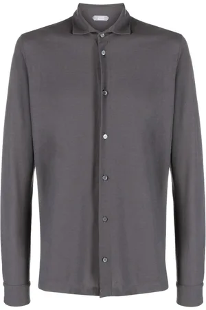 ZANONE Skjorte, Herre, Sort, 2XL, Uld, Stilfuld Grå Skjorte til Mænd