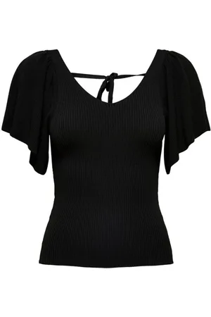 ONLY Top, Dame, Sort, S, Sort Polyamid Puffærme T-shirt