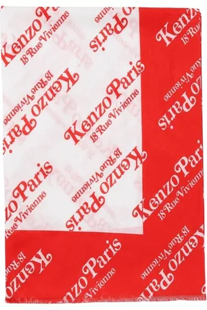 Kenzo Tilbehør, Herre, Flerfarvet, ONE SIZE, Rød Logo Print Silketørklæde