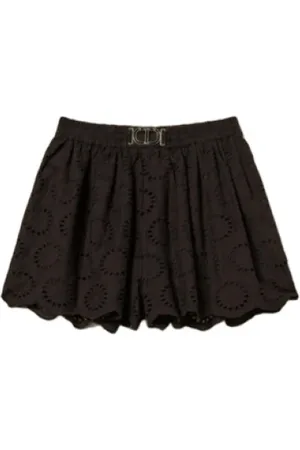 Twin-Set Nederdel, Dame, Brun, M, Bomuld, Sort Broderet Bermuda Shorts
