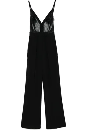 Elisabetta Franchi Jumpsuits & Playsuits, Dame, Sort, XS, Uld, Sort V-hals Kjole med Lommer