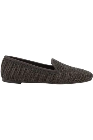 Brunello Cucinelli Sko, Dame, Brun, 37 EU, Raffia Loafers med Juvelpynt