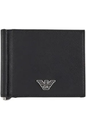 Emporio Armani Tilbehør, Herre, Sort, ONE SIZE, Læder, Sort Læder Pengespænde Pung
