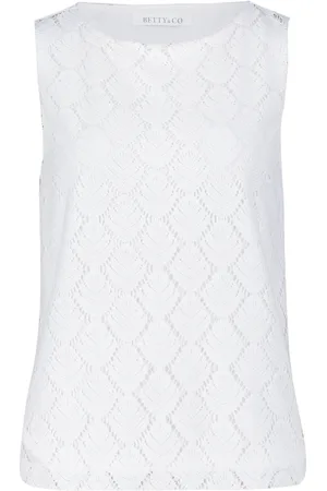 Betty & Co Top, Dame, Hvid, M, Uld, Struktureret skjorte med bådhals
