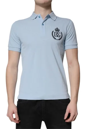 Dolce & Gabbana Top, Herre, Blå, XS, Bomuld, Bomuldskrone Polo T-shirt med Logo