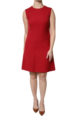 Dolce & Gabbana Kjole, Dame, Rød, L, Uld, Rød Uld A-Line Knælang Kjole