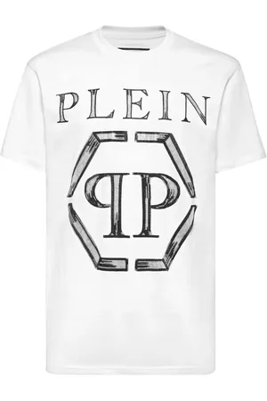 Philipp Plein Top, Herre, Hvid, XL, Bomuld, Stilfuld Bomuld T-Shirt