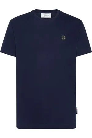 Philipp Plein Top, Herre, Blå, 3XL, Uld, Stilfuldt Grafisk T-shirt