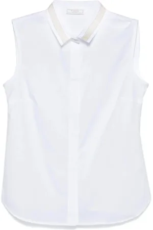 PESERICO SIGN Bluser & Skjorter, Dame, Hvid, M, Bomuld, Hvid Logo-Trim Skjorte med Knappelukning