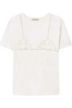 Twin-Set Top, Dame, Hvid, XS, Bomuld, Hvid Sne Broderet T-Shirt