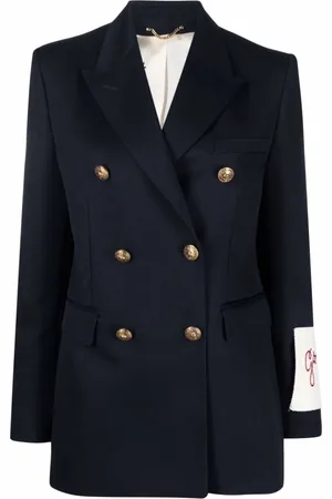 Golden Goose Jakke, Dame, Blå, M, Uld, Blå Dobbeltbrystet Blazer med Guld Knapper