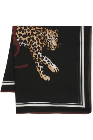 Saint Laurent Tilbehør, Dame, Sort, ONE SIZE, Cashmere, Leopard Print Modal-Cashmere Tørklæde