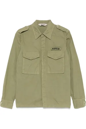 Aspesi Skjorte, Herre, Grøn, 2XL, Grøn Militærstil Skjorte