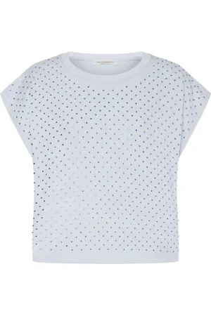 Serafini Top, Dame, Blå, S, Bomuld, Blå Bomuld T-Shirt med Rhinestones