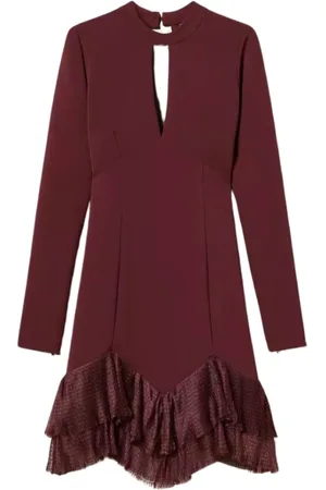 Twin-Set Kjole, Dame, Lilla, S, Tyl, Rød Chevron Kjole med Tyl Volanger