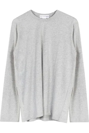 Comme des Garçons Top, Herre, Grå, L, Bomuld, Grå Langærmet Bomuld Logo T-Shirt