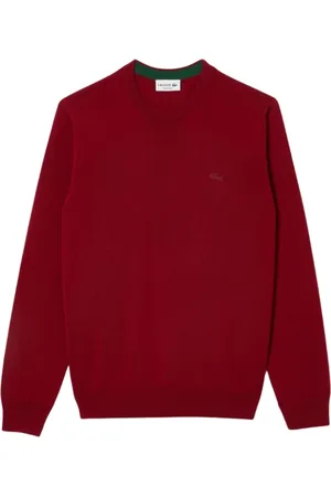 Lacoste Strik, Herre, Rød, S, Uld, Merino Uld Rundhals Sweater Bordeaux