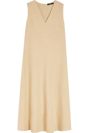 Max Mara Kjole, Dame, , XS, Linned, Flared V-Neck Kjole i Viskose Linned