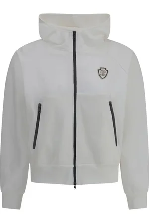 Brunello Cucinelli Sweathshirts & Hoodies, Dame, Hvid, S, Hættetrøje med lynlås og ribkant