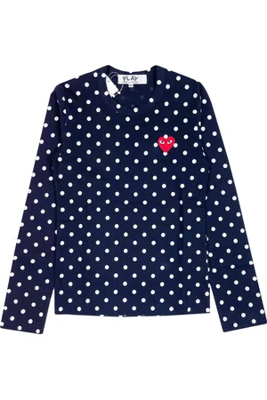 Comme des Garçons Top, Dame, Blå, M, Bomuld, Blå Polka Dot Langærmet T-shirt