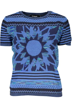 Desigual Strik, Dame, Blå, XL, Blå Kvinders Kortærmet Top Kontrastdetaljer