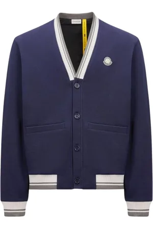 Moncler Strik, Herre, Blå, M, Bomuld, Blå V-hals Cardigan Sweater