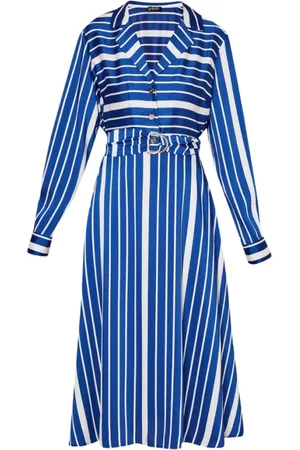 Liu Jo Kjole, Dame, Blå, 2XS, Polyester, Blå Stribet Chemisier Kjole
