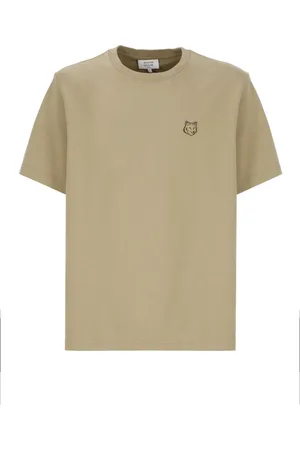 Maison Kitsuné Top, Herre, Grøn, L, Bomuld, Grøn T-shirt med fed rævehovedbroderi