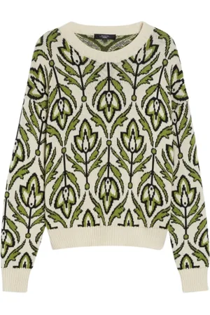 Max Mara Strik, Dame, Grøn, XS, Bomuld, Grøn Jacquard Sweater Comica Stil