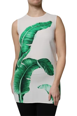 Dolce & Gabbana Top, Dame, Flerfarvet, XS, Hvid Bananbladetryk Tank Top