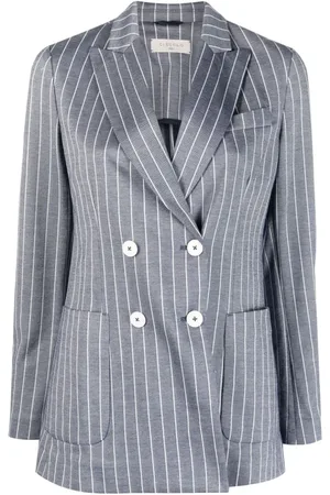 Circolo Jakke, Dame, Blå, L, Bomuld, Blå Pinstripe Dobbelt-Breasted Blazer