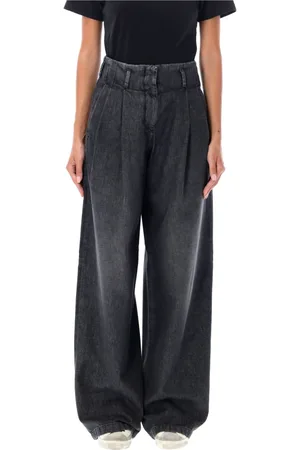 Golden Goose Jeans, Dame, Sort, 2XS, Bomuld, Sorte Wide Leg Plisserede Jeans