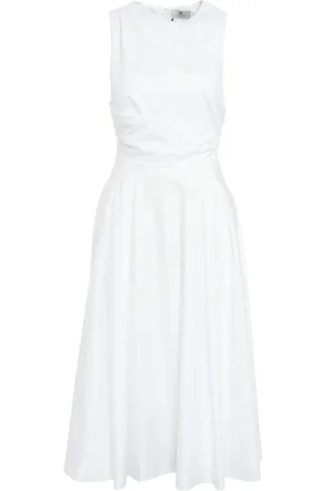 Elisabetta Franchi Kjole, Dame, Hvid, M, Uld, Hvid Poplin Midi Kjole Ærmeløs