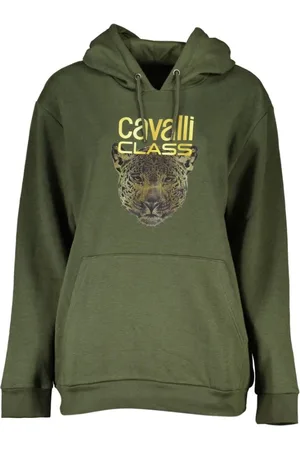 Roberto Cavalli Sweathshirts & Hoodies, Dame, Grøn, L, Bomuld, Grøn Bomuld Hættetrøje med Logo