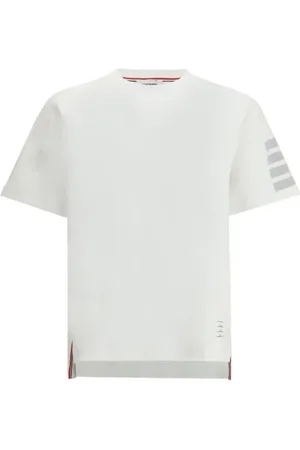 Thom Browne Top, Herre, Hvid, L, Bomuld, Vandrette Bånd Bomuld T-Shirt