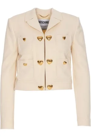 Moschino Jakke, Dame, Hvid, M, Hvid Hjerteknapjakke Aw23