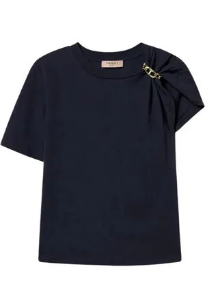 Twin-Set Top, Dame, Blå, M, Bomuld, Asymmetrisk Kædemotiv T-Shirt