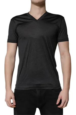 Dolce & Gabbana Top, Herre, Grå, S, Elegant Silk V-Neck T-Shirt