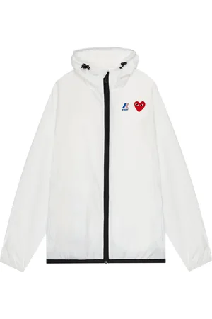 Comme des Garçons Jakke, Herre, Hvid, 2XL, Nylon, Hvid Lynlåsjakke Vandafvisende Nylon
