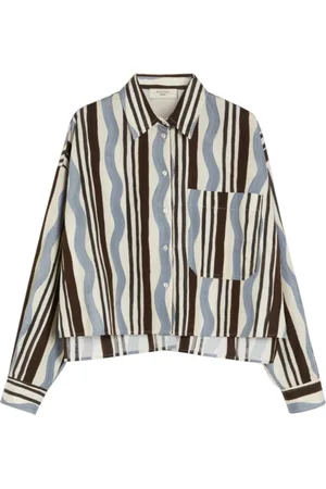 Max Mara Bluser & Skjorter, Dame, Flerfarvet, XS, Bomuld, Trykt bomuldsskjorte med asymmetrisk kant