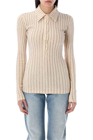 The Attico Bluser & Skjorter, Dame, , XS, Bomuld, Rhinestones Polo Shirt Faded Ecru