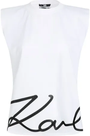 Karl Lagerfeld Top, Dame, Hvid, S, Bomuld, Top Con logo