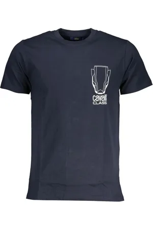 Roberto Cavalli Top, Herre, Blå, L, Bomuld, Trykt Bomuld Crew Neck T-Shirt